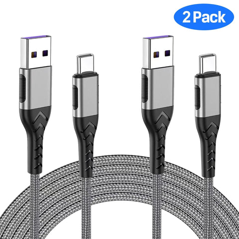 Durcord USB-C charging cable, 2-pack, 10ft braided gray, USB-A to USB-C connectors