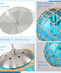 Blue Glass Coastal Pendant Light With Hemp Rope For Beach House Nautical Decor One Light Hanging Fixture Details