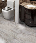 Bathroom with 32 Pack Peel And Stick Vinyl Floor Tiles 12x12 Inch Waterproof Removable Sheet Flooring Retro Laminate Look