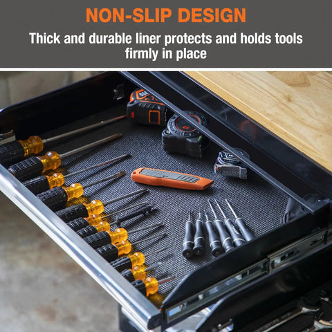 Drawer with Universal Heavy-Duty Tool Box And Shelf Liner Non-Slip PVC Mat holding screwdrivers and tools