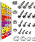 Heavy Duty 725 Piece Phillips Pan Head Machine Screw Assortment Kit With 304 Stainless Steel Nuts And Flat Washers In A Tight Snap Lock Case display of assorted screws and nuts in storage case