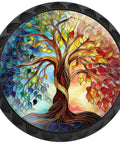 Four Pack Colorful Tree of Life Cabinet Knob Set for Kitchen and Bathroom with multicolor stained glass design, twisted trunk detail.