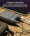 Rugged 15000mAh Outdoor Power Bank With 32W USB C PD Fast Charge for hiking, camping; IP67 waterproof, shockproof, beige; on wood surface