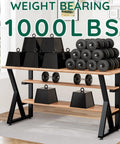 K Shape Beefy Heavy Duty Metal Table Legs Set Of 2, 28 Inches High And 20 Inches Wide, supporting 1000 lbs weights on wooden table.