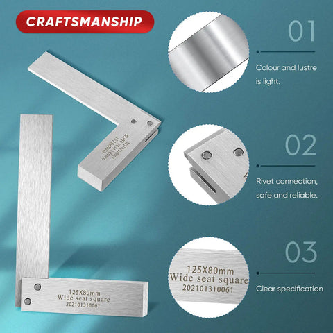 Machinist Square Set 2 Inch 3 Inch 4 Inch And 6 Inch Squares High Precision Steel 90 Degree L Type Bench Tool details