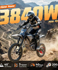 Rider on Electric Dirt Bike With Lights And Display For Off Road Adventures, 3840W Power, Three Speed Modes Up To 40 MPH, 48V Battery