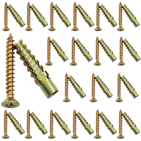 20 Pack Gold Anchors And Screws Kit For Hollow Walls With Tree Shape Expansion For A Vice Like Grip, Heavy Duty Hinge Repair Kit