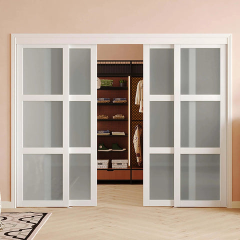 Three Lite Frosted Glass Bypass Sliding Closet Door Set With Track Kit And Floor Guide For 120 Inch Opening Double Panel Ready To Assemble Space Saving Sleek Modern Vibe For Bedroom Closets
