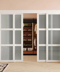Bypass Sliding Closet Door For A 96 Inch Wide Opening With 3 Lite Frosted Glass Panels Includes Hardware Track Kit And Floor Guide