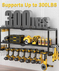 Heavy Duty Tool Organizer Wall Mount Rack With 3-Tier Extra Tall Metal Shelf, 8 Drill Holders And Battery Storage, 300 Lb Capacity