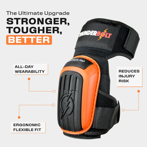 Heavy Duty Knee Pads For Work And Home Use With Double Gel Comfort Extra Thick Foam Adjustable Non Slip Straps Ideal For Construction Gardening Flooring Roofing And More For Men And Women in black and orange design