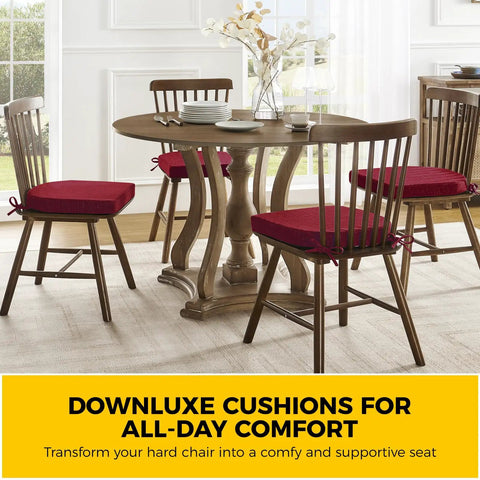 Dining room with wooden table and chairs featuring Red U Shaped Dining Chair Cushions 4 Pack With Ties And Non Slip Backing