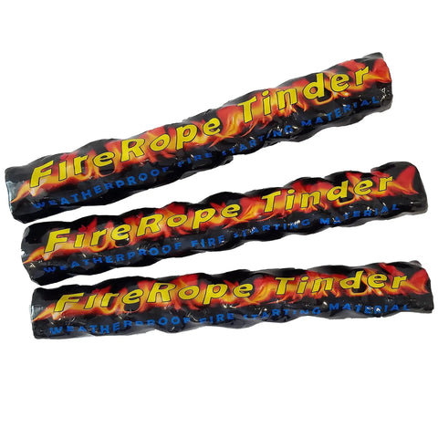 Three FireRope Tinder Weatherproof Firestarter sticks for camping and survival quick ignition, rainproof tinder rope for outdoor use