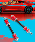 Chevy Silverado GMC Sierra 1500 Sway Bar Link Kit 2007-2018 Stabilizer Upgrade With Polyurethane Bushings For Reduced Body Roll And Tight Handling On Rough Roads. Red sway bar links with black steel rods