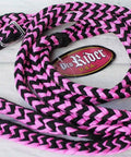 Roping Knotted Western Split Reins Nylon Braided with Non Slip Grip for Barrel Racing and Trail Riding in pink and black