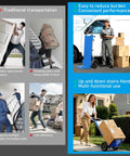 Heavy Duty Electric Stair Climbing Dolly 900 Lbs Capacity shown in use for moving boxes and furniture up stairs and across flat ground.