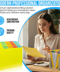 Top Shelf Alphabetical Hanging File Folder Dividers Featuring Five Vibrant Color Coded Tabs For Letter Size in heavy-duty use.