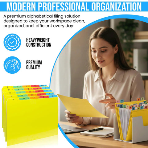 Top Shelf Alphabetical Hanging File Folder Dividers Featuring Five Vibrant Color Coded Tabs For Letter Size in heavy-duty use.