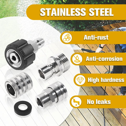 8-piece stainless steel pressure washer quick-connect adapters kit