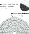 Close-up of 7-inch diamond polishing pad, showing quality diamond powder and high-quality nylon velvet surface texture.
