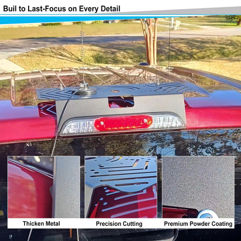 Rear view of Drill Free Metal Light Bar Cab Mount for Ford F-150/F-250 with premium powder coating and thick metal details.