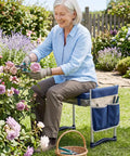 Senior woman gardening using Two In One Garden Kneeler And Seat Grab And Go Foldable With Extra Wide EVA Kneeling Pad Detachable Tool Pouch
