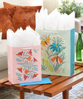 Spring Gift Bags Set With Sweet Floral And Lemon Prints In Teal Pink Yellow, 8 Assorted Sizes Including 4 Medium And 4 Large
