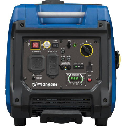 5000 Peak Watt Super Quiet Portable Inverter Generator control panel with remote start and parallel operation features