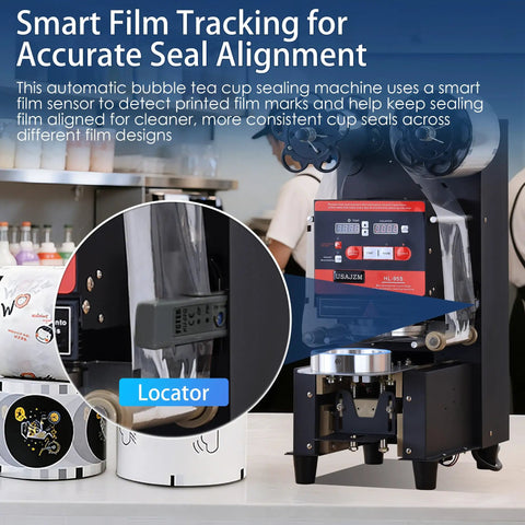 Fully Automatic Electric Cup Sealer With LCD Control Panel Beast Throughput Seals 500 To 600 Cups Per Hour For 90mm And 95mm Bubble Boba Milk Tea And Coffee Cups Ideal For Busy Shops