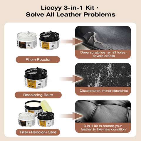 All In One Leather Repair Kit With Recoloring Balm Filler And Conditioning Cleaner For Sofas Car Seats Jackets Purses Shoes