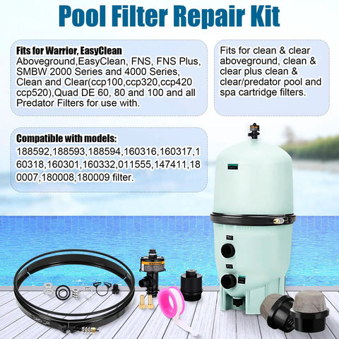 Pool Filter Repair Kit For Pentair Fns Plus One Stop Tension Clamp High Flow Air Relief Valve components displayed