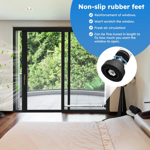Heavy Duty Adjustable Window Security Bars Fit Sliding Or Vertical Frames Lock Your Spot Tight While Pulling In Fresh Air White Set Of Two Non-slip rubber feet on a sliding door.