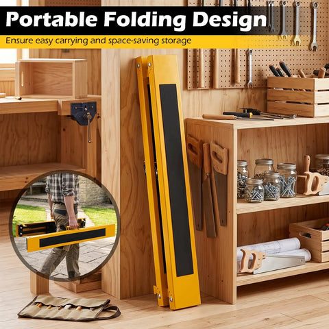 Badass 2 Pack Folding Sawhorse 660 Lb Heavy Duty Metal Work Stands With 12 Height Adjustments And Sturdy Carry Handles For Contractors And Job Sites Portable, folded design for easy storage.
