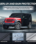 Jeep Wrangler 4 Door Cab Cover 2007-2025 JK JL All Weather Waterproof Cabin Coverage With Driver Door Zipper Windproof Straps