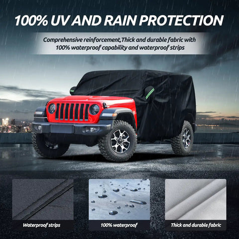 Jeep Wrangler 4 Door Cab Cover 2007-2025 JK JL All Weather Waterproof Cabin Coverage With Driver Door Zipper Windproof Straps