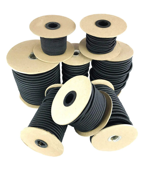 Heavy Duty Black Bungee Cord Shock Cord For Tie Downs And DIY Projects, Weatherproof And Abrasion Resistant spools.