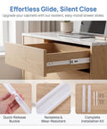 Two Sets Bottom Mount Drawer Slides With White Plastic Metal Rails For Smooth Glide Motion and No Sweat Assembly in a cabinet.