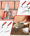 Built Tough Masonry Tool Set for Pros and DIYers, 11 by 5.5 Inch Brick Trowels, 2 Pointing Trowels, Margin Trowel, shown in use