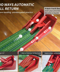 Indoor Golf Putting Mat With Auto Ball Return And 8.7 Feet Of Realistic Green Speed showing automatic ball return feature