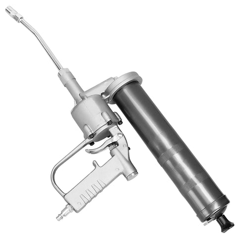 Hi Power Air Operated Grease Gun Heavy Duty Workhorse with 14 Ounce Capacity 6000 PSI showing 6 Inch Steel Extension