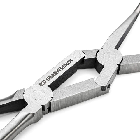Double X Pliers Set With Straight And 45 Degree Angles, Two Piece Narrow Profile Jaws, Flush Rivets For Strength, Close-up of joints