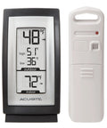 Slick Digital Thermometer With Indoor And Outdoor Temperature Readouts, Trend Arrows, Daily Min And Max Readings, Wireless Outdoor Sensor, Easy Setup For Home Temperature Tracking, showing display and sensor.