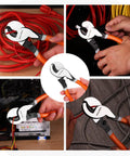 10 Inch Heavy Duty Wire Cutter Handles 4/0 Aluminum And 2/0 Copper Like A Champ Ergonomic One Hand Cable Pliers in action on red cables.