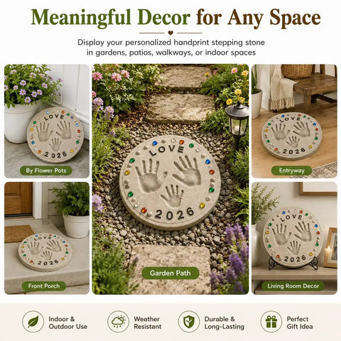 Custom DIY Family Handprint Stone Kit With Concrete Mold, Letter And Number Stamps, Colorful Gems For Indoor Outdoor Garden Keepsake Craft