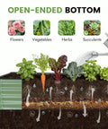 Galvanized Raised Garden Bed Kit 8x2x1 Ft Outdoor Metal Planter Box Olive Green Heavy Duty With Gloves For Vegetables And Flowers Patio Garden Bed That Resists Erosion And Drains Well In All Weather showcasing open-bottom design for drainage and nutrient flow among flowers, vegetables, and herbs.