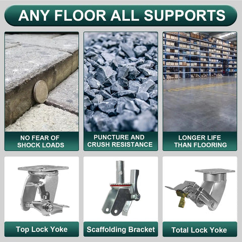 Image of various support brackets including Top Lock Yoke and Scaffolding Bracket for sturdy setups on any floor.