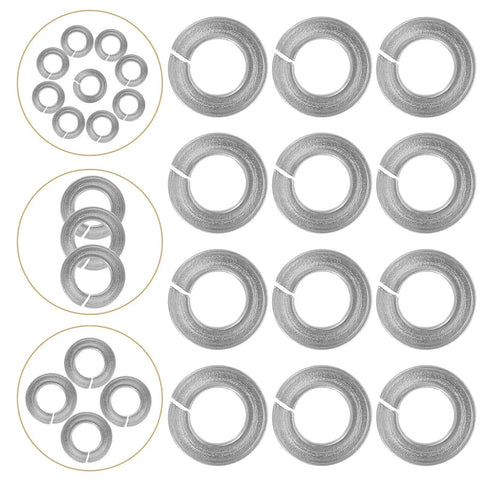 Pro Stash Stainless Steel Spring Lock Washers 1/4 Inch 100 Pack split ring fasteners, showing various size washers for securing loose bolts.