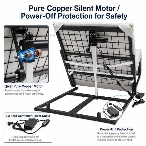 Close-up of Adjustable Electric Bed Backrest for Elderly and Pregnancy Relief, featuring pure copper motor and power-off protection.
