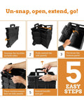 Setup steps for Ultra Slim Collapsible 2 Wheel Utility Cart With Telescopic Handle 80 Lb Load Capacity, in five images.