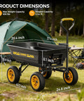 Heavy Duty Garden Dump Cart With No-Flat 10-Inch Tires, 600lb Capacity, 4 Cu Ft Utility Wagon dimensions display